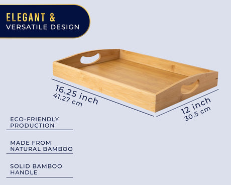Comfify 1pc Bamboo Serving Tray - Versatile Ottoman Tray for Entertainment & Decor - Natural Color, Smooth Edges Design Comfify