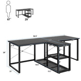 Natwind Two Person Desk with Storage Shelves, 92.5" Double Computer Desk with PC case Stand for Home Office, Home Craft Table Workstation, Heat Press Table, Long Gaming Desk,Black Natwind