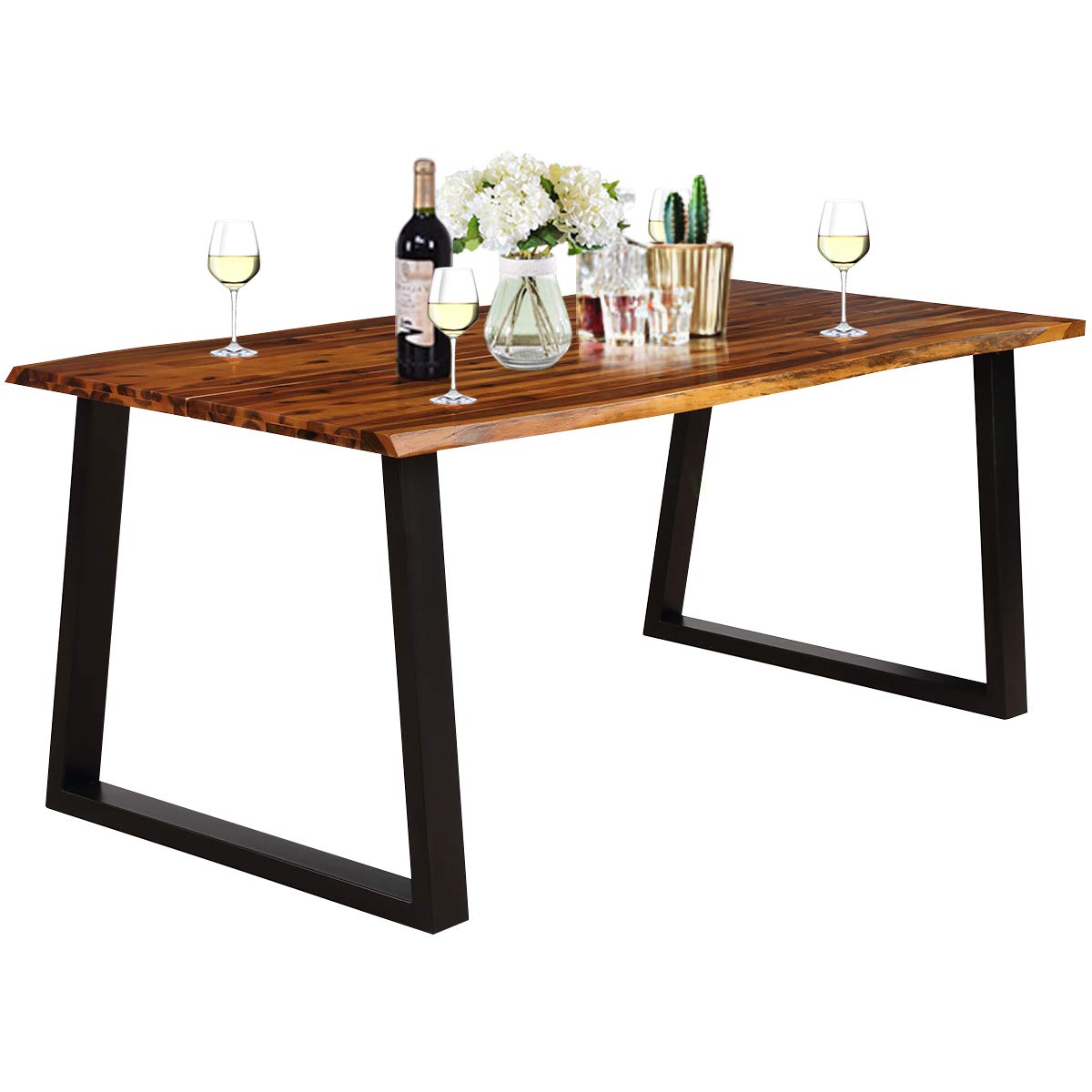 Giantex Rectangular Acacia Wood Dining Table Rustic Indoor & Outdoor Furniture (Rustic Brown&Black) Giantex