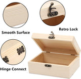 RHBLME 10 PACK Wooden Box with Hinged Lid, Unfinished Unpainted Wooden Boxes for Crafts, Large Wooden Box Unfinished Wood Box for DIY Storage Jewelry Plain Pine Box RHBLME