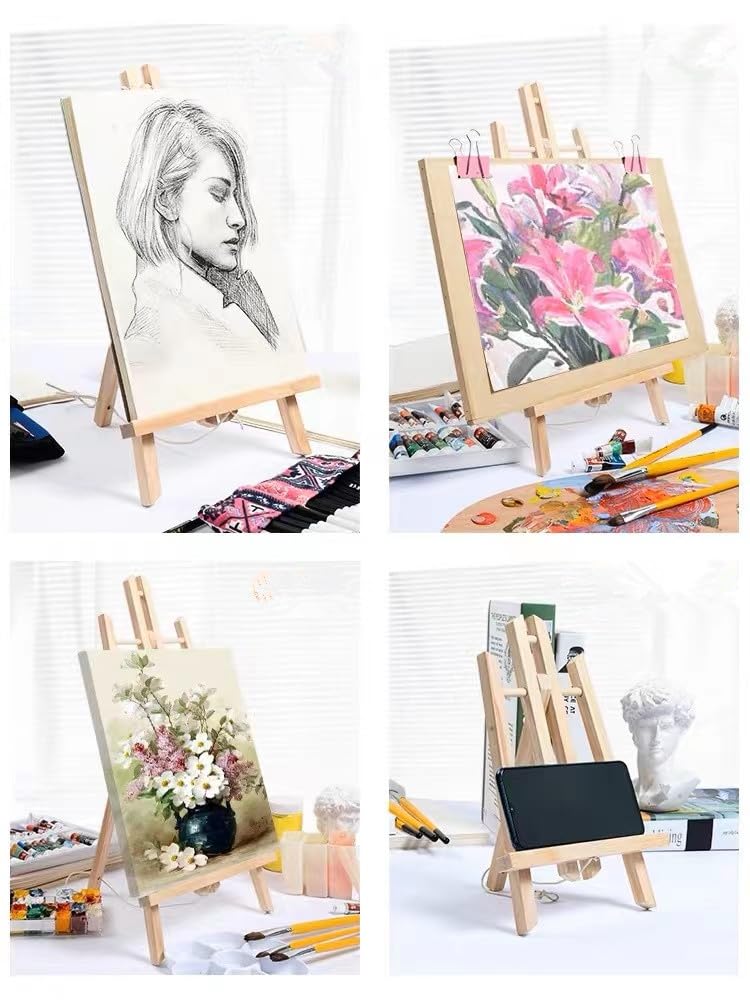 11.8" Wood Easels, Small Tabletop Display Stand, Tripod, Painting Party Easel, Kids Student Tabletop Easels for Painting, Portable Canvas Photo Picture Sign Holder - WoodArtSupply