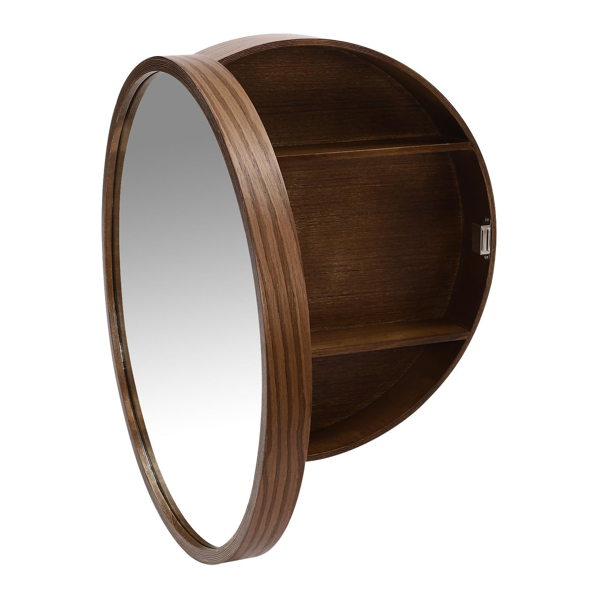 ZHIMIFU 20 x 20 Inch Round Medicine Cabinet Bathroom Mirror Cabinet Wall Mounted or Recessed Storage Cabinet Wood Frame Vanity Wall Mirrors for Home Bathroom Decor (Walnut) ZHIMIFU