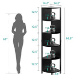 YITAHOME 6-Tier Corner Shelf, 68.8" Tall Modern Free Standing Zigzag Corner Bookshelf, 6 Shelf Display Corner Bookcase Open Small Book Shelves for Living Room, Home Office, Small Space, Black YITAHOME
