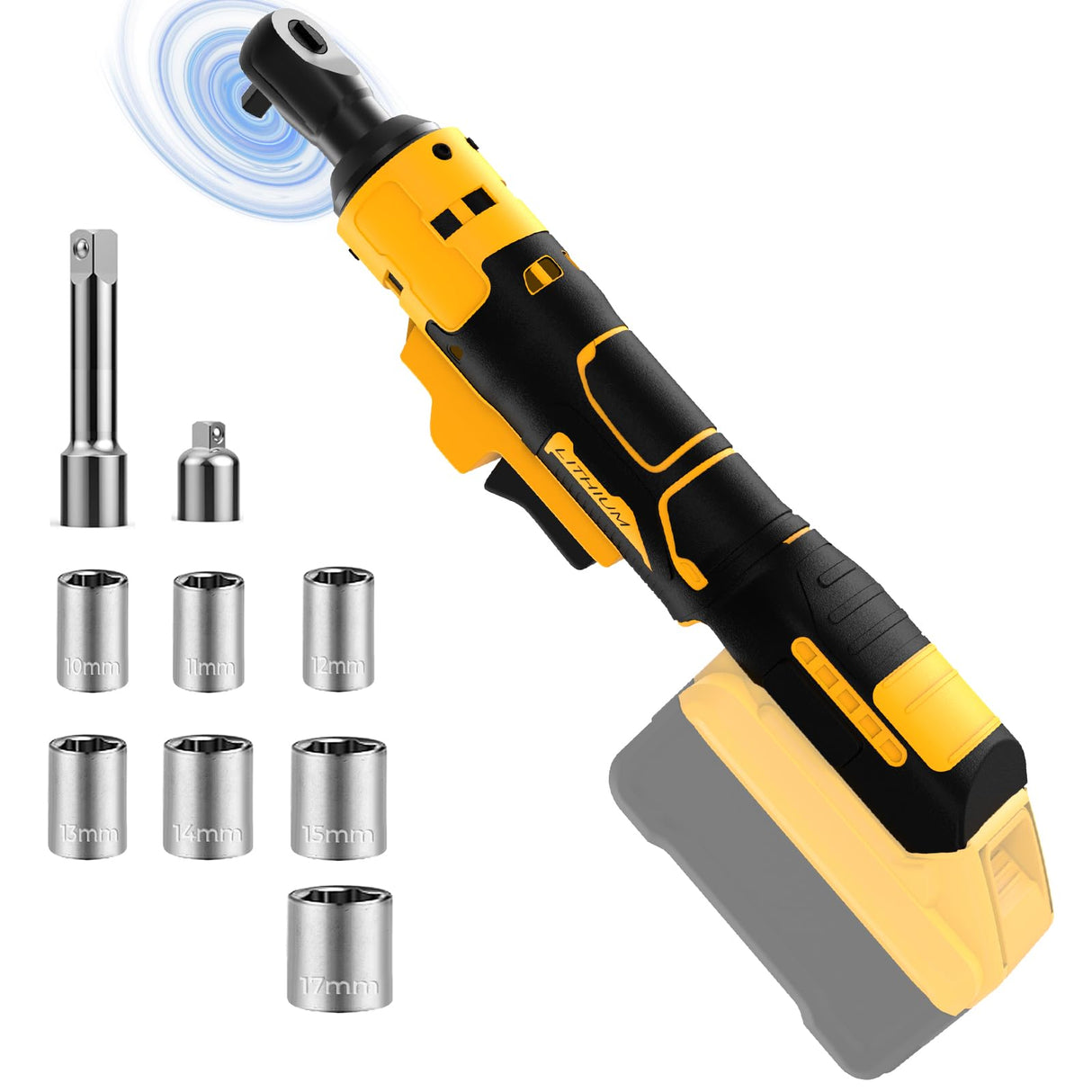 Mount Jasper Electric Ratchet, 3/8" 21V Power Cordless Ratchet, with Variable Speed and Trigger Safety Lock, LED Light, 7 Sockets, 1/4" Drive Adapter, 3" Extension Rod(Battery not included) Mount Jasper