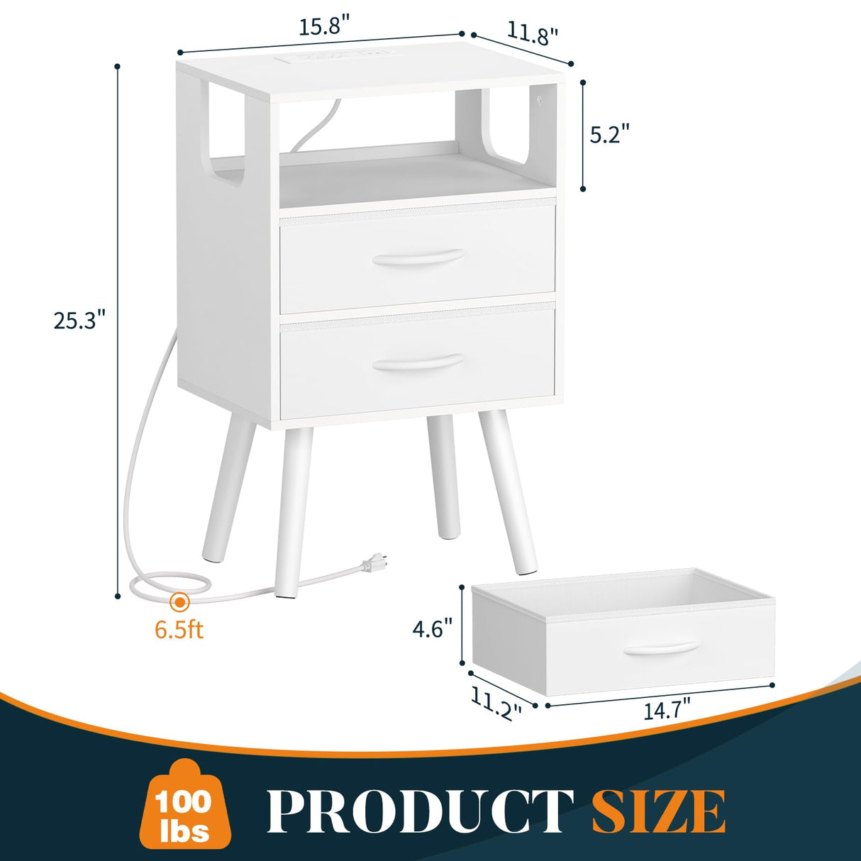 Yoobure LED Night Stand with Charger Station, Mid Century Modern Nightstand with Fabric Drawers, Bedside Table Nightstands with Storage Shelf, Bed Side Table Small Night Stands for Bedroom Living Room Yoobure