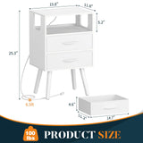 Yoobure LED Night Stand with Charger Station, Mid Century Modern Nightstand with Fabric Drawers, Bedside Table Nightstands with Storage Shelf, Bed Side Table Small Night Stands for Bedroom Living Room Yoobure