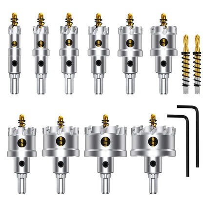 ASNOMY 12PCS TCT Hole Saw Kit for Hard Metal, 5/8"-2-1/8" Inch Tungsten Carbide Tipped Hole Cutter Set with Titanium-Plated Pilot Drill bit for Metal, Stainless Steel, Iron, Wood, Plastic - WoodArtSupply