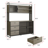 ECACAD Walnut Modern Wood Sideboard Buffet with Hutch, Metal Mesh Doors, and Ample Storage Compartment ECACAD