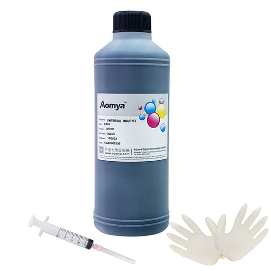 Aomya Black Ink Refill Kit 500ml Universal Dye Bulk Ink for Canon HP Epsn Brother Inkjet Printers Refillable Cartridge CISS CIS System (16.9 oz) with Syringe&Glove