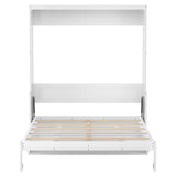 PVWIIK Queen Size Murphy Bed with Storage Shelf & Support Plate for Adult,Girls,Boys,Wood Hidden Wall Bed Cabinet,Space-Saving,No Box Spring Needed, White PVWIIK