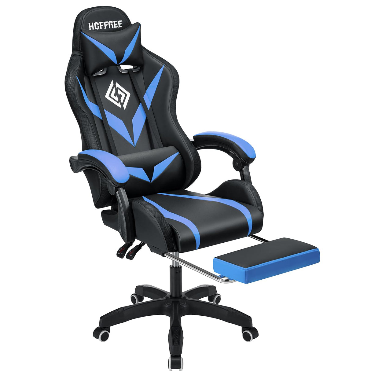 HOFFREE Gaming Chair Massage with Bluetooth Speakers and Led Lights Ergonomic Computer Gaming Chair with Footrest RGB Video Game Chair with High Back Lumbar Support Blue and Black HOFFREE