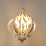 Antique White Farmhouse Chandelier Rustic Wood Pendant Light, 5 Lights 17 Inch French Country Chandelier Cottage Orb Chandeliers Hanging for Dining Room Kitchen Island Bedroom Foyer Cunfash