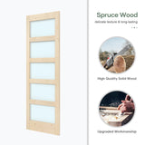 ROYMELO 30x84 inch Glass Sliding Barn Door Slab with 5ft Hardware Kit Included, 5-Panel Frosted Glass, Spruce Wood Support DIY Dyeing, Easy Assembly ROYMELO