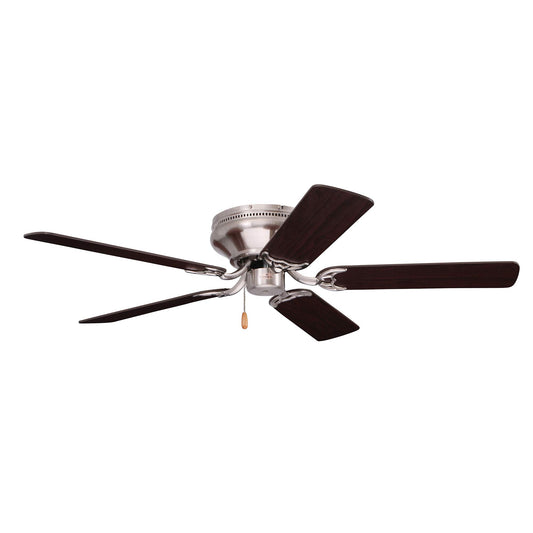 kathy ireland HOME Snugger Flush Mount Ceiling Fan | Indoor Fixture with Low Profile Design | 5 Reversible Blades with 3-Speed Motor and Pull Chain | Light Kit Adaptable, 52 Inch, Brushed Ste - WoodArtSupply