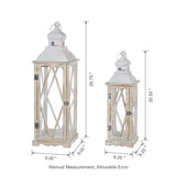 Glitzhome Farmhouse White Wood Metal Lanterns Decorative Hanging Candle Lanterns Set of 2 Glitzhome