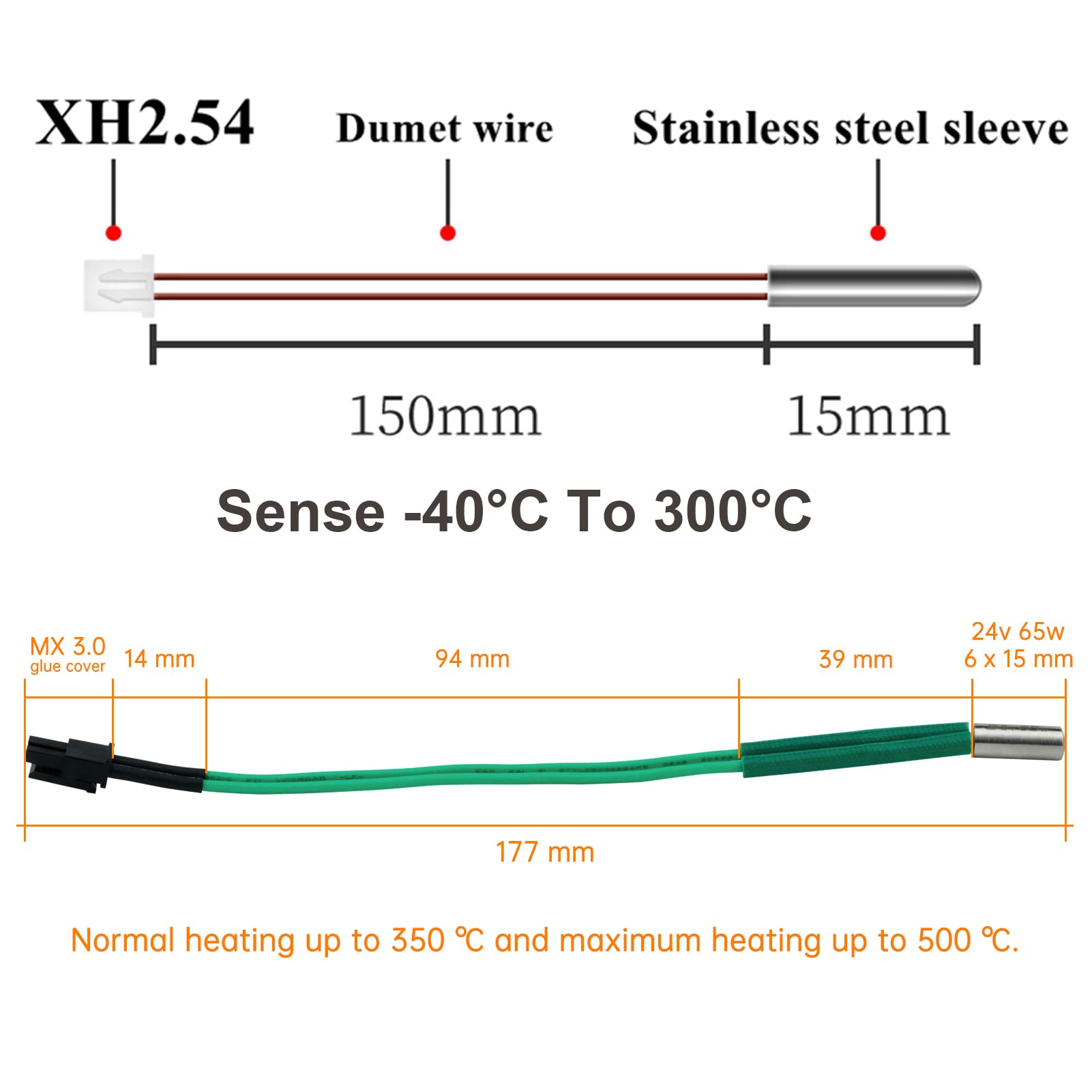 24V 65W Heater Catridge + 300°C NTC 100K 3950 Thermistor Temperature Sensor Compatible with Voron V2.4 V0.1 V1.8 V6 PT100 Dragon Hotend Dragonfly BMS BMO Printhead 3D Printer - WoodArtSupply