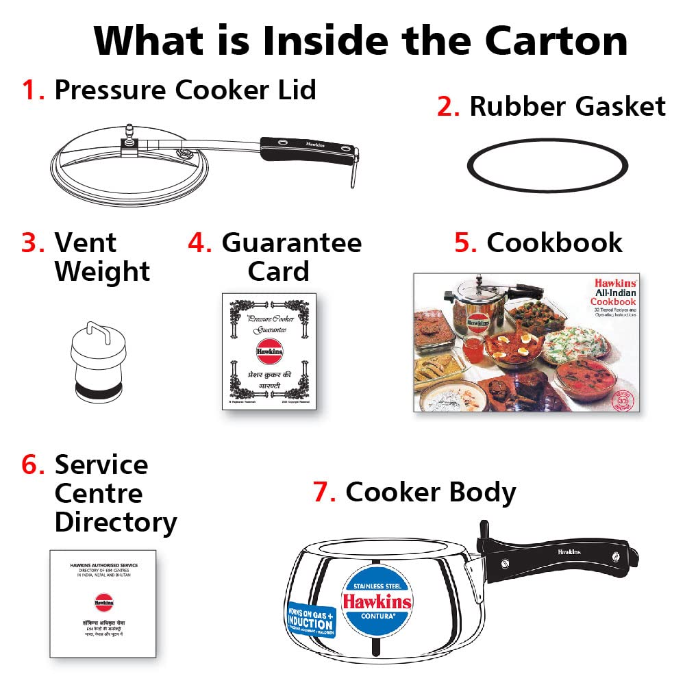 Hawkins 2 Litre Contura Pressure Cooker, Stainless Steel Inner Lid Cooker, Handi Cooker, Induction Cooker, Small Cooker, Silver (SSC20) HAWKINS