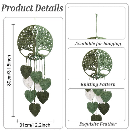 ACRNIGHEET DIY Macrame Kit for Adults Beginners Handmade Green Leaves Tree of Life DIY Boho Macrame Wall Hanging Ornaments with Macrame Supplies Macrame Wall Hanging Kit for Home Decor ACRNIGHEET