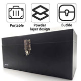 16" Portable Metal Toolbox Large Tool Box 18-Gauge Fishing Tackle Box Tool Box Drawer Organizer Steel Tool Box With Metal Latch and Handle Black Mcvomv