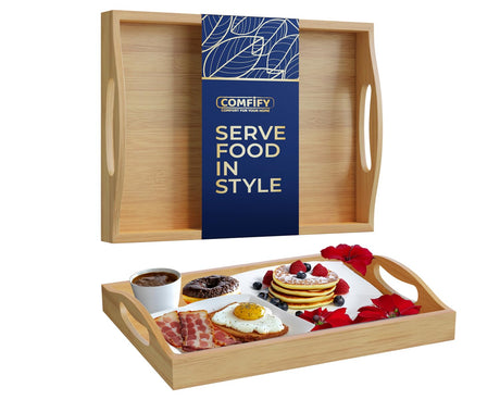 Comfify 1pc Bamboo Serving Tray - Versatile Ottoman Tray for Entertainment & Decor - Natural Color, Smooth Edges Design Comfify