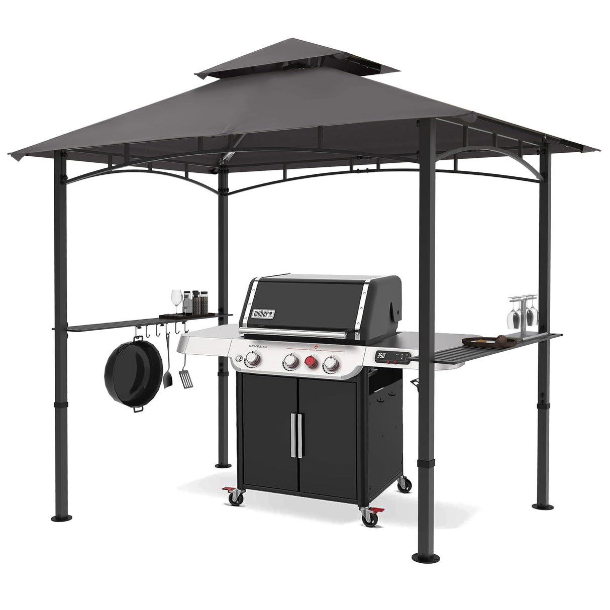 MASTERCANOPY 8 x 5 Grill Gazebo Outdoor BBQ Gazebo Canopy with 2 LED Lights (Gray) MASTERCANOPY