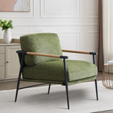 Accent Chair Mid Century Modern Armchair for Living Room,Bedroom,Office,Lounge Comfy Chenille Upholstered Soft Removable Washable Cushions and Pillows,Metal Wood-Grain Armrest Legs,Green Comfort Stretch