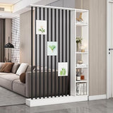 Wall Room Divider with Storage Shelves, Modern Freestanding Room Divider Screen, Open Room Wood Partition for Home & Office Decor (White + Black, 55" L x 9.5" W x 79.5" H) URMUYJJ