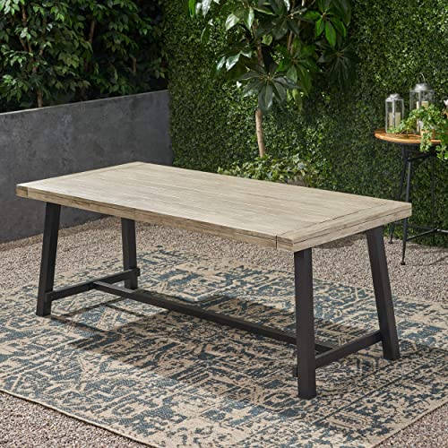 GDFStudio Outdoor Eight Seater Iron Dining Table, Light Gray and Black Finish GDFStudio