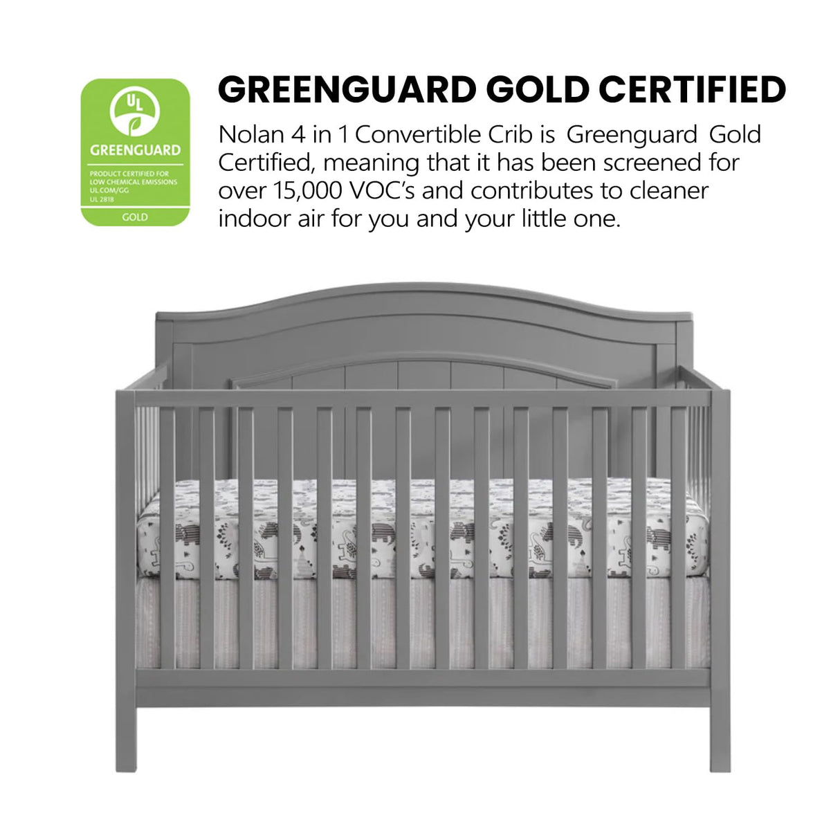 Oxford Baby Nolan 4-in-1 Convertible Crib, Dove Gray, GreenGuard Gold Certified Oxford Baby
