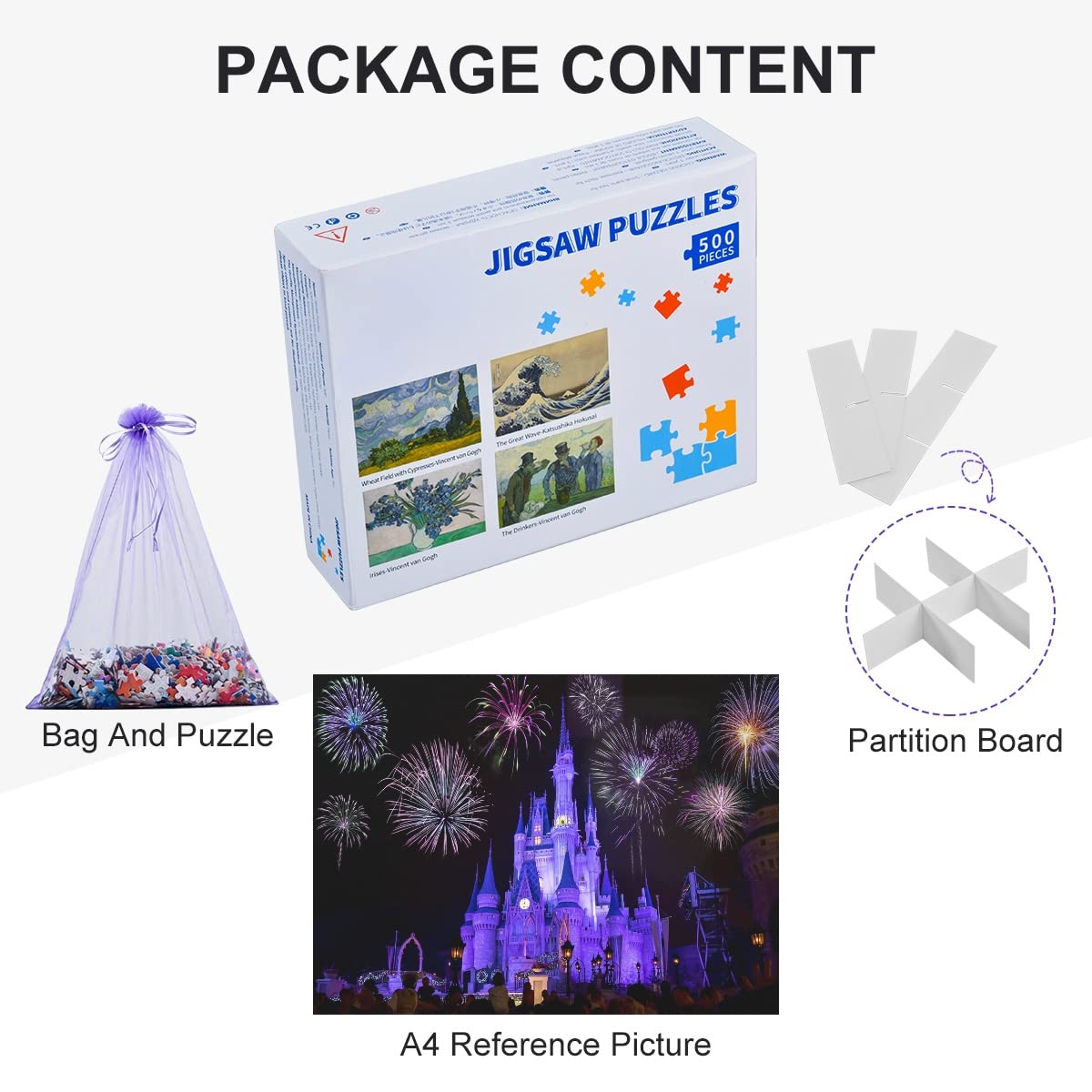 Castle with Firework Jigsaw Puzzle 500 Piece, Dream Castle Puzzle for Adults Kids DIY Gift SUABO