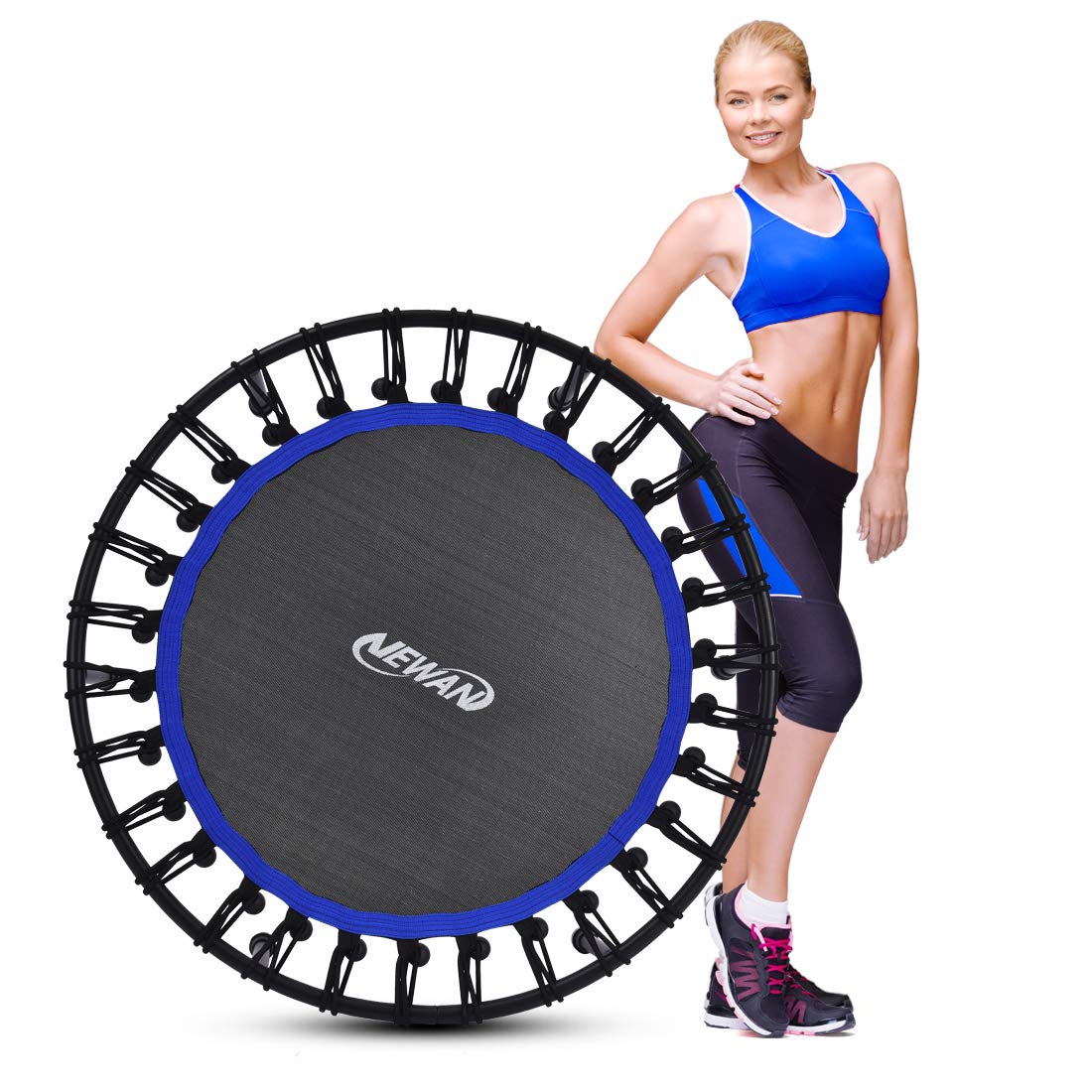 Newan 40'' Silent Fitness Mini Trampoline - Indoor Rebounder for Adults - Best Urban Cardio Jump Fitness Workout Trainer, Covered Bungee Rope System - Max Limit 330 lbs NEWAN