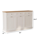 JassmiPkwy Triple Tilt Out Trash Can Cabinet 30 Gallon, 3 in 1 Garbage Can Recycling Cabinet, 59 INCH Trash Recycling Compost with 3 Drawer, Wooden, Dog Proof Trash Can Cabinet JassmiPkwy