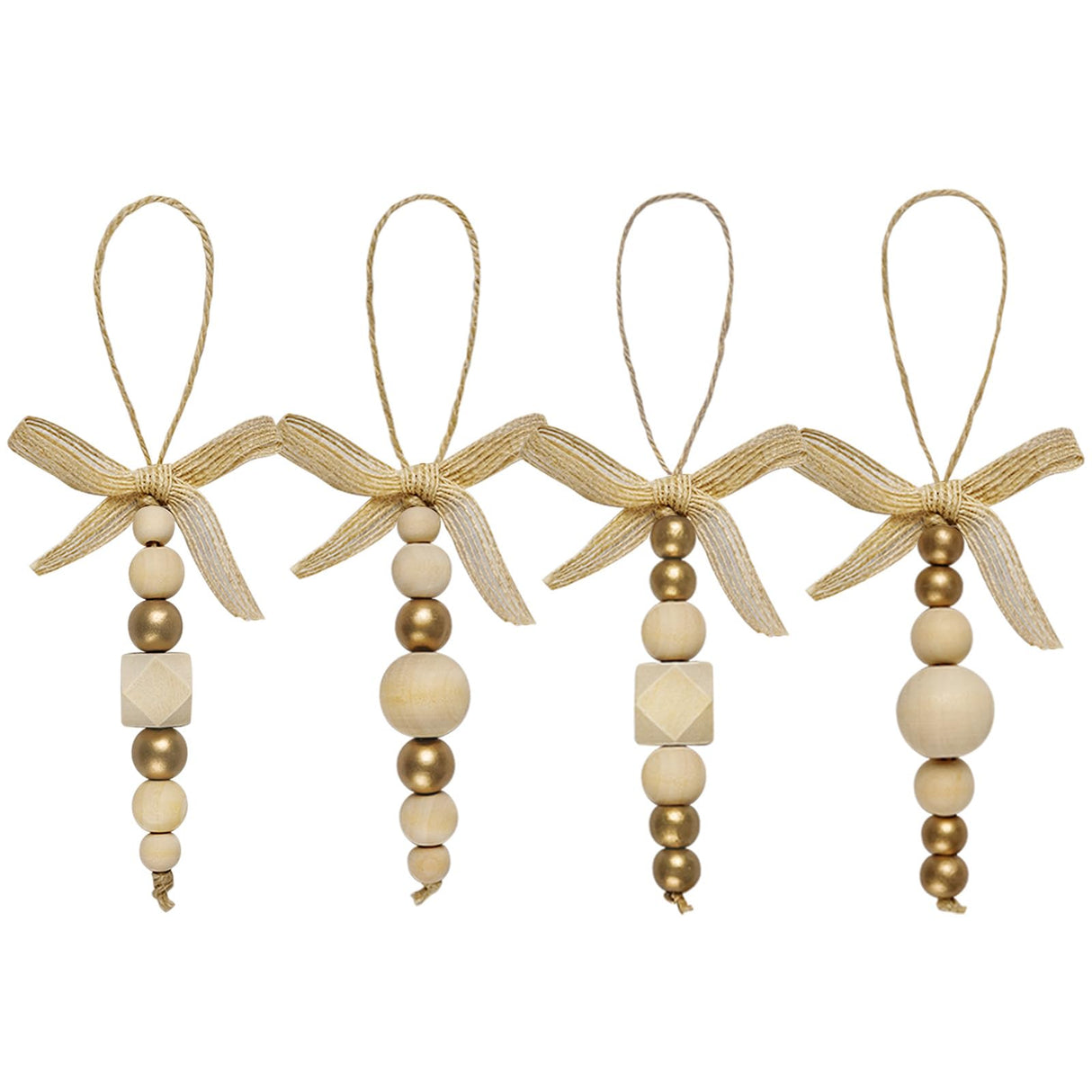 OurWarm 24Pcs Wooden Beads Christmas Tree Ornaments Wood Beads, Boho Christmas Decor Christmas Tree Beads with Gold Beads & Bowknot, Farmhouse Christmas Tree Decorations for Christmas Tree Decor OurWarm