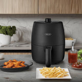 BELLA 2 qt Manual Air Fryer Oven and 5-in-1 Multicooker with Removable Nonstick and Dishwasher Safe Crisping Tray and Basket, 1200 Watt Heating System, Matte Black BELLA