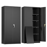 Greenvelly Metal Storage Cabinet with Lock, 72" H Black Metal Garage Storage Cabinet with Doors and 4 Shelves, Lockable Steel Tool Cabinets for Garage, Home, Office, Shop, School(36" W x 18" D) Greenvelly
