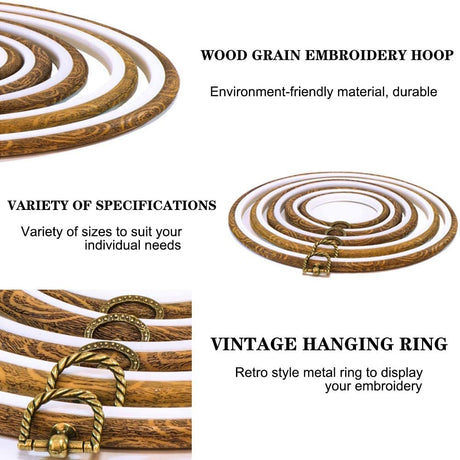 5 Pieces 8 inch Round Embroidery Hoops, Imitated Wood Plastic Display Frame for Cross Stitch Embroidery Round Hoops Arts Decoration guofa
