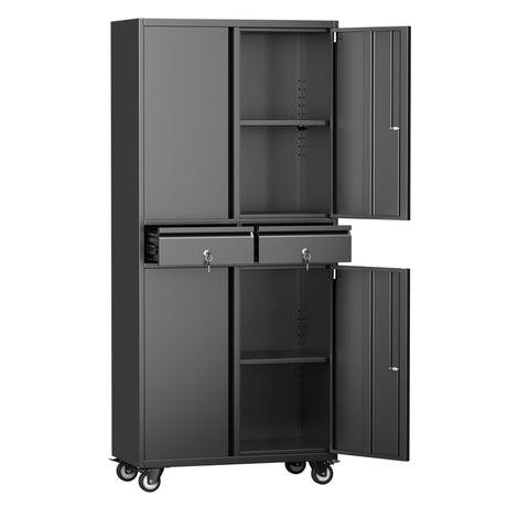 GLADIW Metal Storage Cabinet with Wheels, Steel Storage Cabinet with 2 Drawers and 2 Adjustable Shelves for Homes, Offices, Kitchens, Schools and Pantries GLADIW