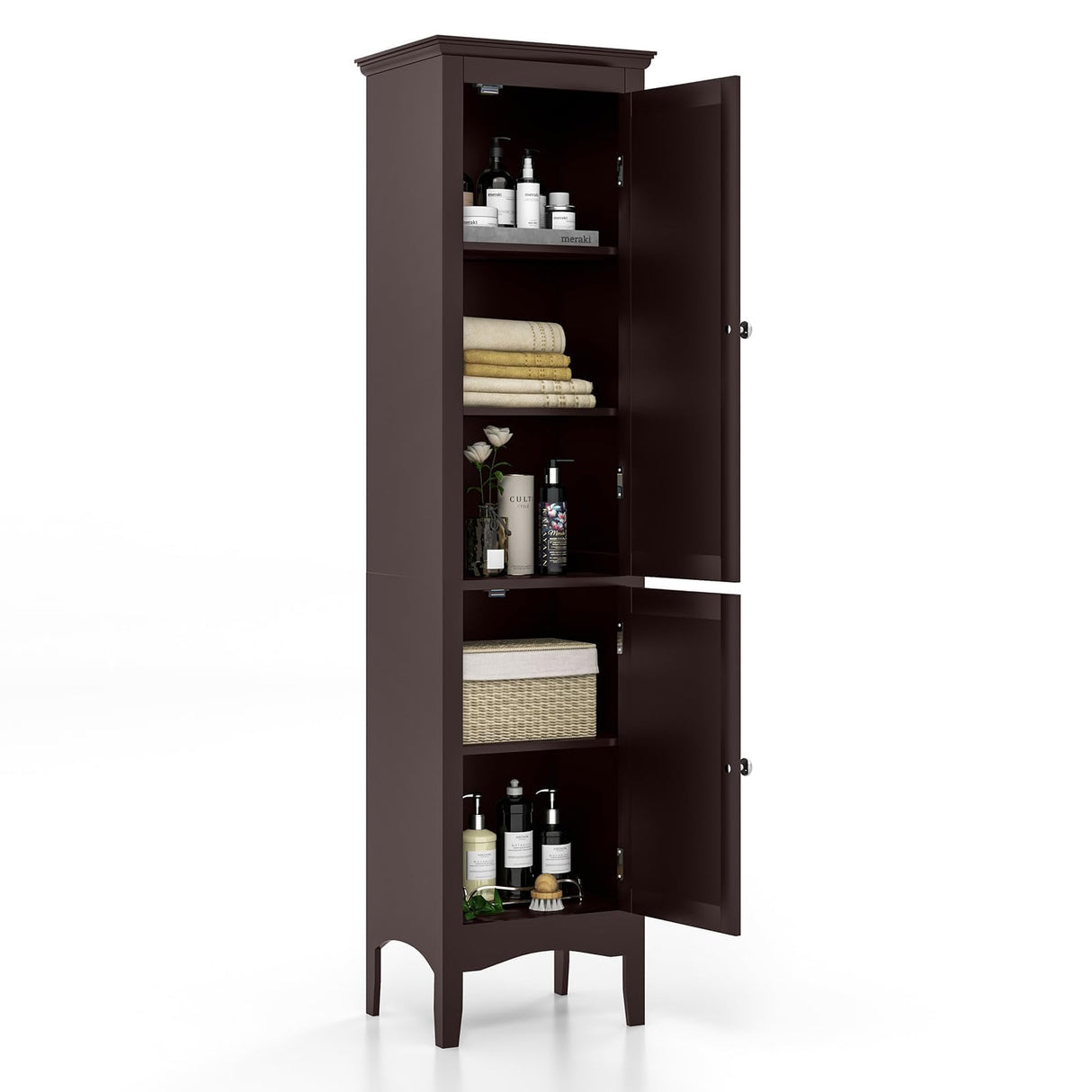 Tangkula 63" Freestanding Slim Bathroom Storage Cabinet with Adjustable Shelf and Elegant Louvered Doors Tangkula