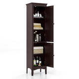 Tangkula 63" Freestanding Slim Bathroom Storage Cabinet with Adjustable Shelf and Elegant Louvered Doors Tangkula
