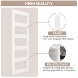 JUBEST Sliding Closet Door 48"(Double 25") x 80", 5-Lite Frosted Glass Bypass Door with Hardware Kit & Matching Fascia, Pre-Drilled MDF Wood Slab with Water-Proof PVC Surface, Easy to Install, White JUBEST