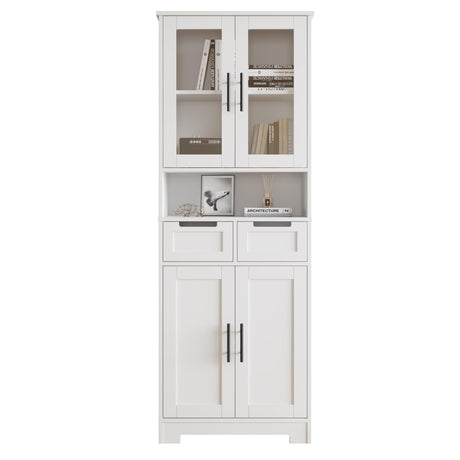 Karl home Tall Bathroom Storage Cabinet, 67" Linen Cabinets for Laundry, Bathroom Cabinet with 2 Drawers, 2 Acrylic Doors & Adjustable Shelves, Freestanding Kitchen Pantry, White Karl home