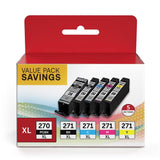 PGI-270XL CLI-271XL 5 Color Value Pack, Compatible for Canon 270 271 Ink Cartridges to use with MG5720 MG5721 MG5722 MG6820 MG6821 MG6822 TS6020 (PGBK, Black, Cyan, Magenta, Yellow) Osir