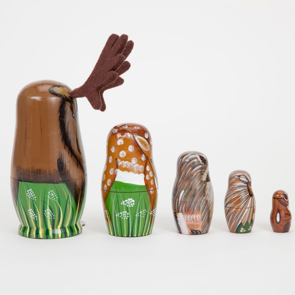 Bits and Pieces - "Woody and Friends" American Woodland Creatures Nesting Dolls - Hand Painted Wooden Animal Figurines - Set of 5 Bits and Pieces