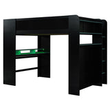 Bellemave Full Loft Bed with Height-Adjustable Desk,Wardrobe,Ample Storage Space,and RGB Light, Gaming loft Bed with Desk, Black+Blue Bellemave