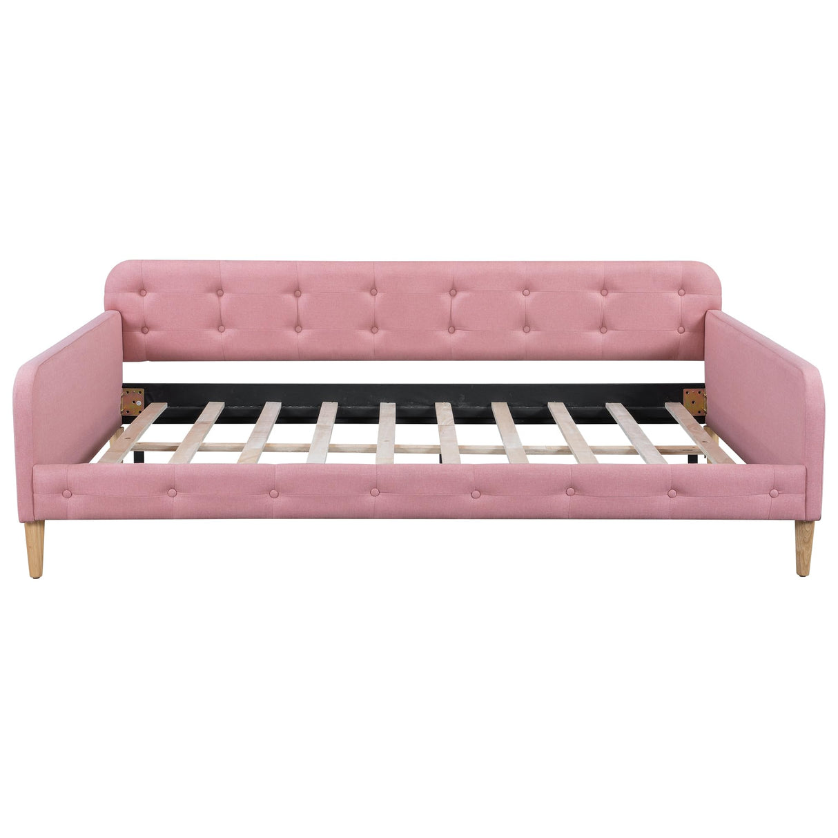 Bellemave Queen Upholstered Daybed with 4 Support Legs, Corner Bed, Upholstered Bedframe for Kids,Teens,Adults, Pink (Linen) Bellemave
