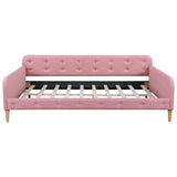 Bellemave Queen Upholstered Daybed with 4 Support Legs, Corner Bed, Upholstered Bedframe for Kids,Teens,Adults, Pink (Linen) Bellemave
