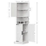 IRONCK Tall Corner Cabinet with 3 Wine Racks, Farmhouse Storage Cabinet with 4 Doors and Adjustable Shelves, Barn Door Design, Corner Bar Cabinet for Living Room, Kitchen, Laundry Room White IRONCK