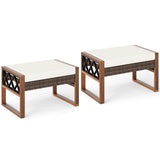 RELAX4LIFE Wicker Outdoor Ottomans for Patio - Set of 2 Rattan Outside Footstool w/Removable Cushion, Wood & Metal Frame, 3-in-1 Foot Rest, Extra Seating & Side Tables for Porch Backyard Poolside RELAX4LIFE