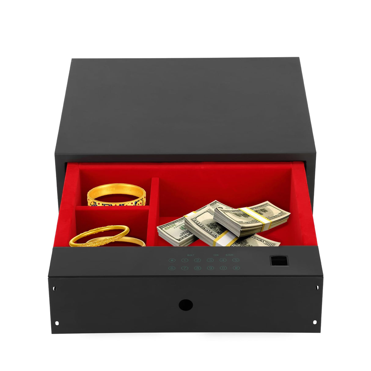 Biometric Hidden Gun Safe, Drawer Safe with Silent Slide, Reinforced Steel Construction, Ideal for Nightstand, Closet Drawer, TV Cabinet Gopper