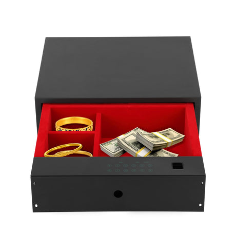 Biometric Hidden Gun Safe, Drawer Safe with Silent Slide, Reinforced Steel Construction, Ideal for Nightstand, Closet Drawer, TV Cabinet Gopper
